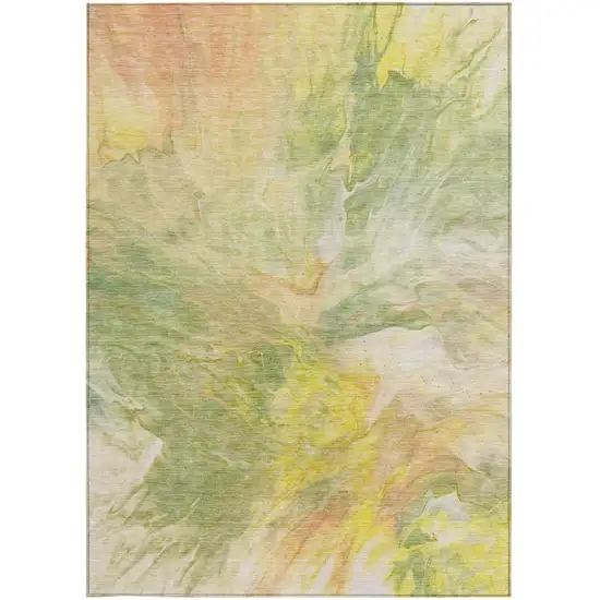 Green And Yellow Abstract Washable Indoor Outdoor Area Rug Photo 6