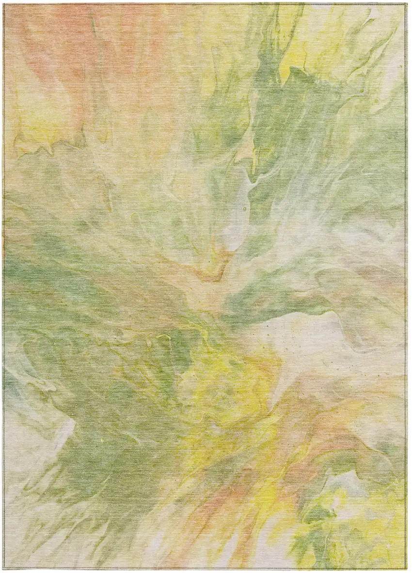 Green And Yellow Abstract Washable Indoor Outdoor Area Rug Photo 6