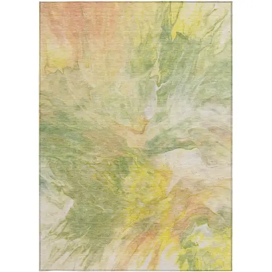 Green And Yellow Abstract Washable Indoor Outdoor Area Rug Photo 6