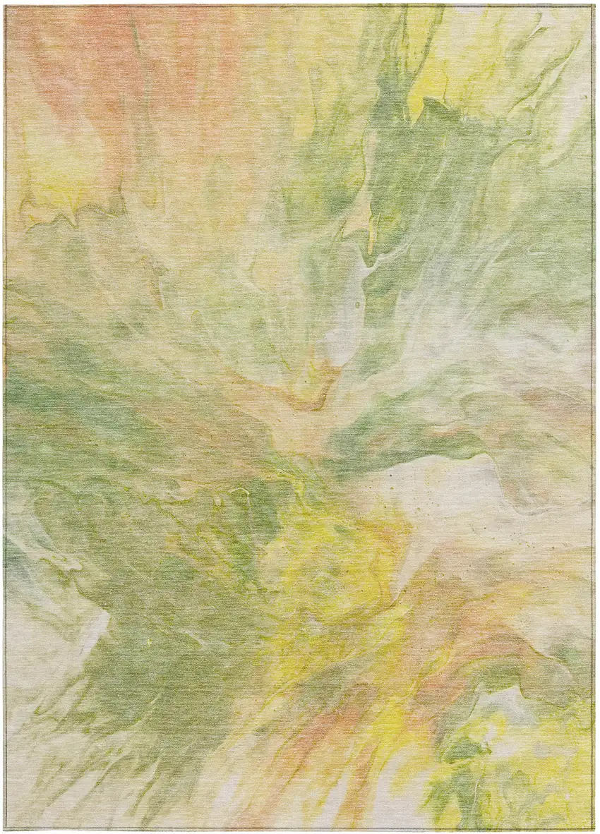 Green And Yellow Abstract Washable Indoor Outdoor Area Rug Photo 6
