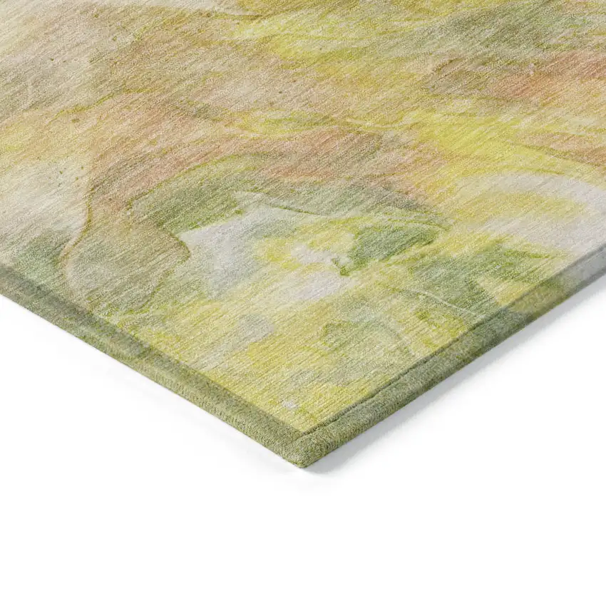 Green And Yellow Abstract Washable Indoor Outdoor Area Rug Photo 4
