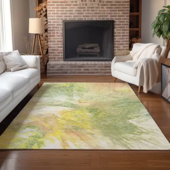 Green And Yellow Abstract Washable Indoor Outdoor Area Rug Photo 8