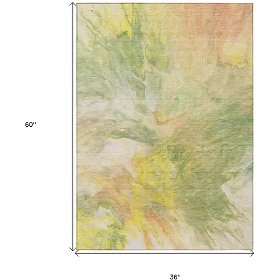 Green And Yellow Abstract Washable Indoor Outdoor Area Rug Photo 3
