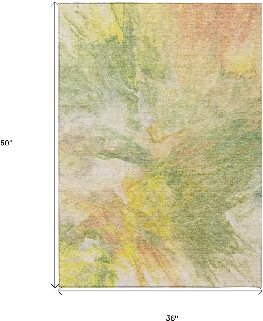 Green And Yellow Abstract Washable Indoor Outdoor Area Rug Photo 3