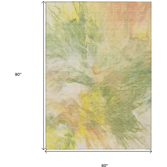 Green And Yellow Abstract Washable Indoor Outdoor Area Rug Photo 3