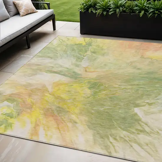 Green And Yellow Abstract Washable Indoor Outdoor Area Rug Photo 1