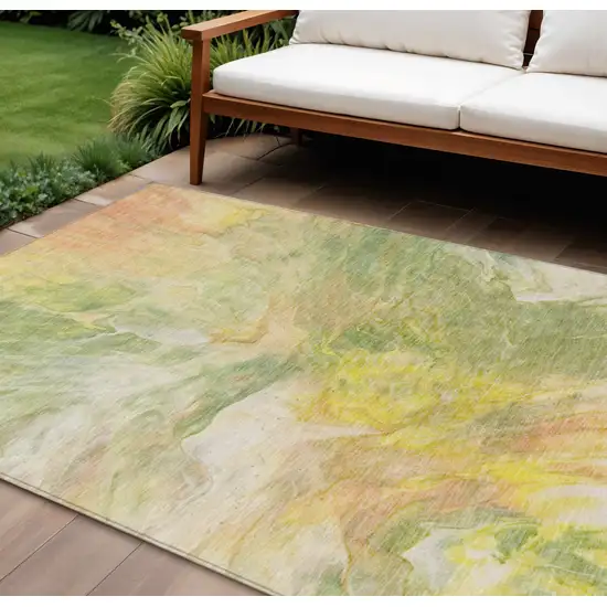Green And Yellow Abstract Washable Indoor Outdoor Area Rug Photo 1
