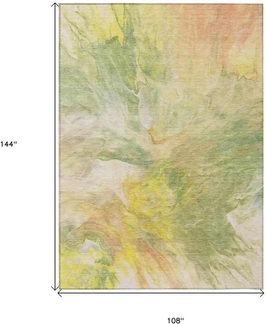 Green And Yellow Abstract Washable Indoor Outdoor Area Rug Photo 3