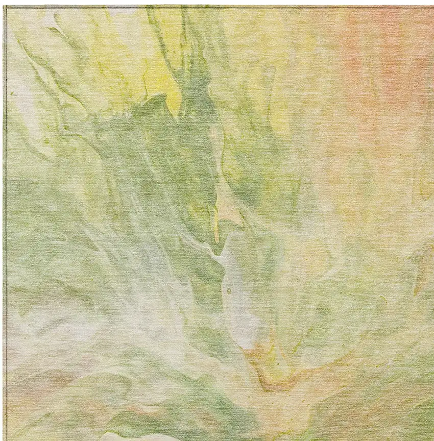 Green And Yellow Abstract Washable Indoor Outdoor Area Rug Photo 4