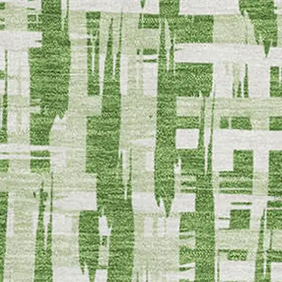 Green Artichoke Green And Ivory Abstract Geometric Washable Area Rug With UV Protection Photo 2
