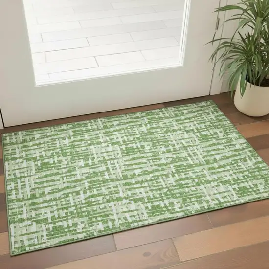 Green Artichoke Green And Ivory Abstract Geometric Washable Area Rug With UV Protection Photo 2