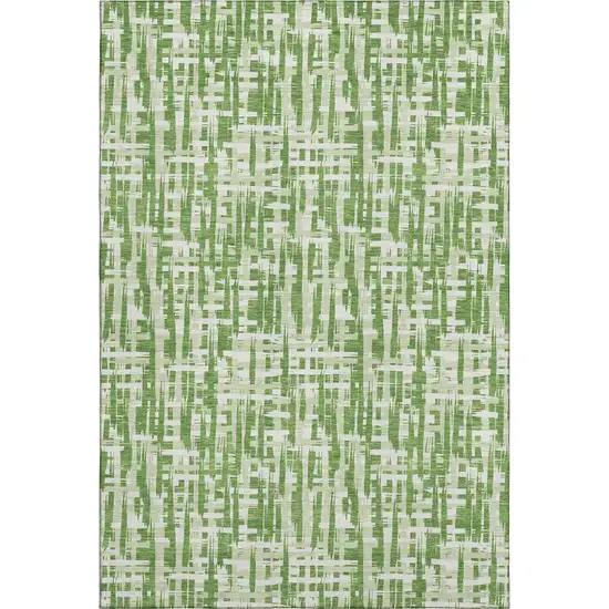 Green Artichoke Green And Ivory Abstract Geometric Washable Area Rug With UV Protection Photo 1