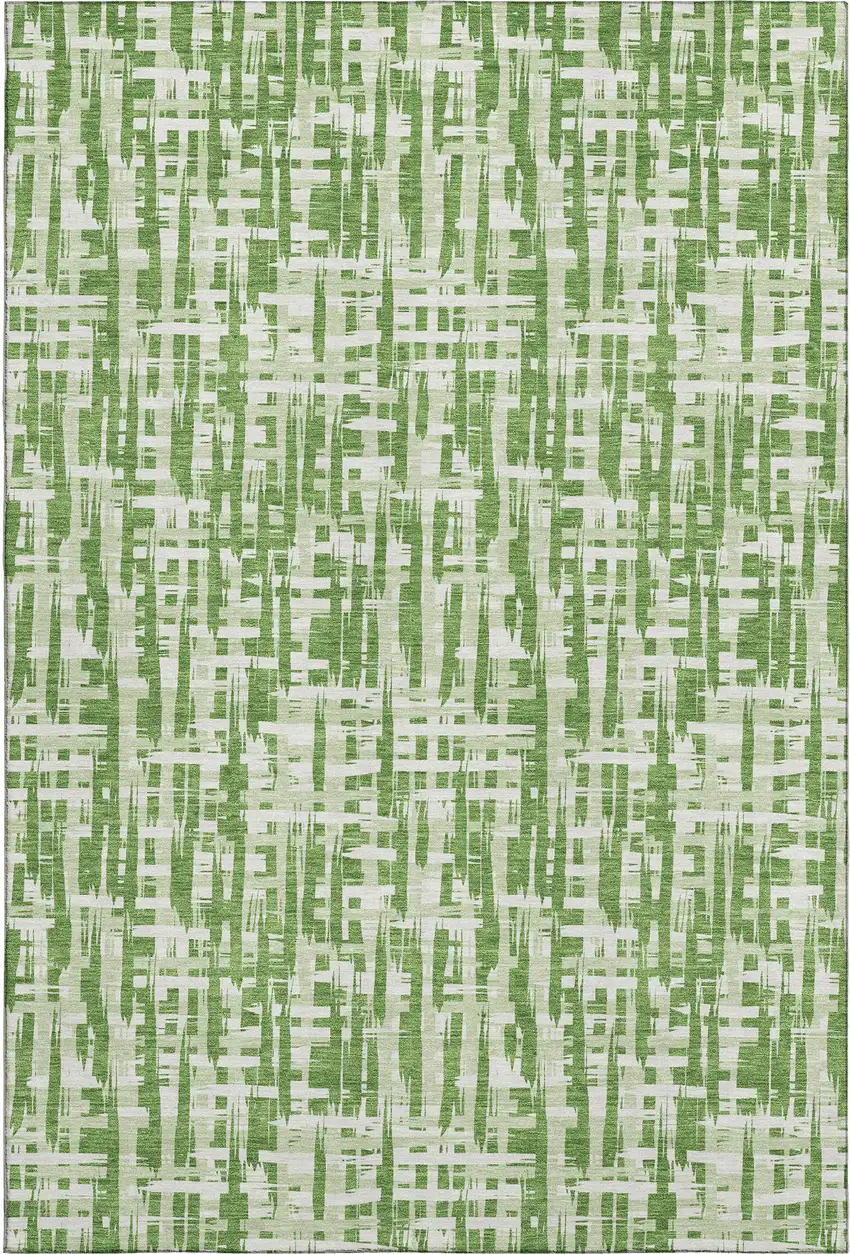 Green Artichoke Green And Ivory Abstract Geometric Washable Area Rug With UV Protection Photo 1