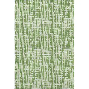 Photo of Green Artichoke Green And Ivory Abstract Geometric Washable Area Rug With UV Protection
