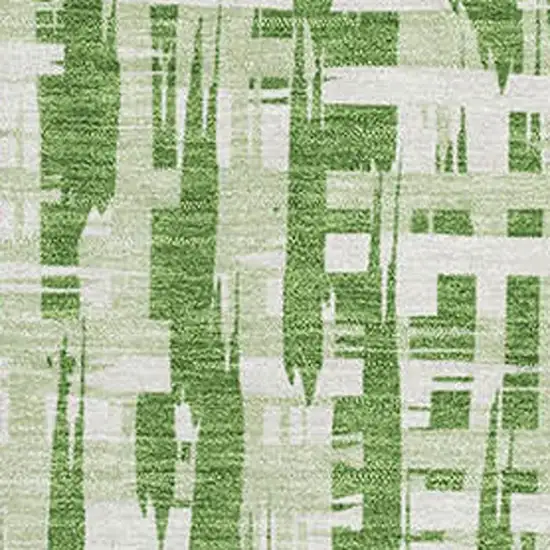 Green Artichoke Green And Ivory Abstract Geometric Washable Area Rug With UV Protection Photo 2