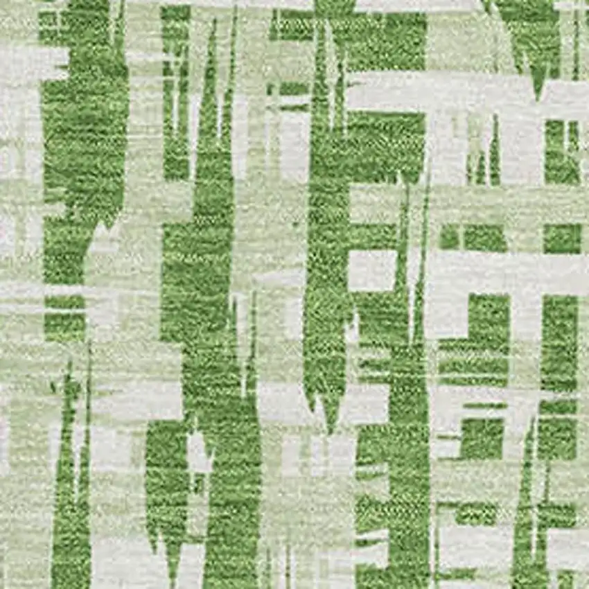 Green Artichoke Green And Ivory Abstract Geometric Washable Area Rug With UV Protection Photo 2