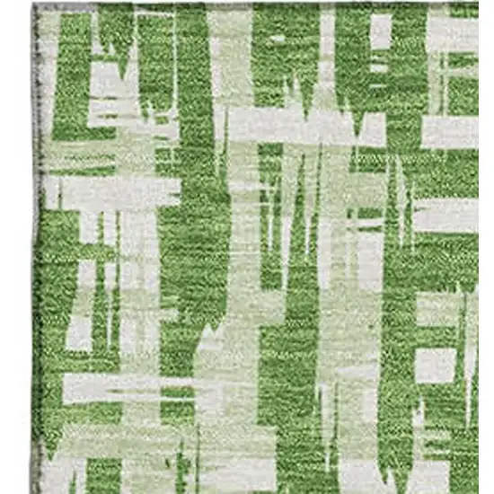 Green Artichoke Green And Ivory Abstract Geometric Washable Area Rug With UV Protection Photo 2
