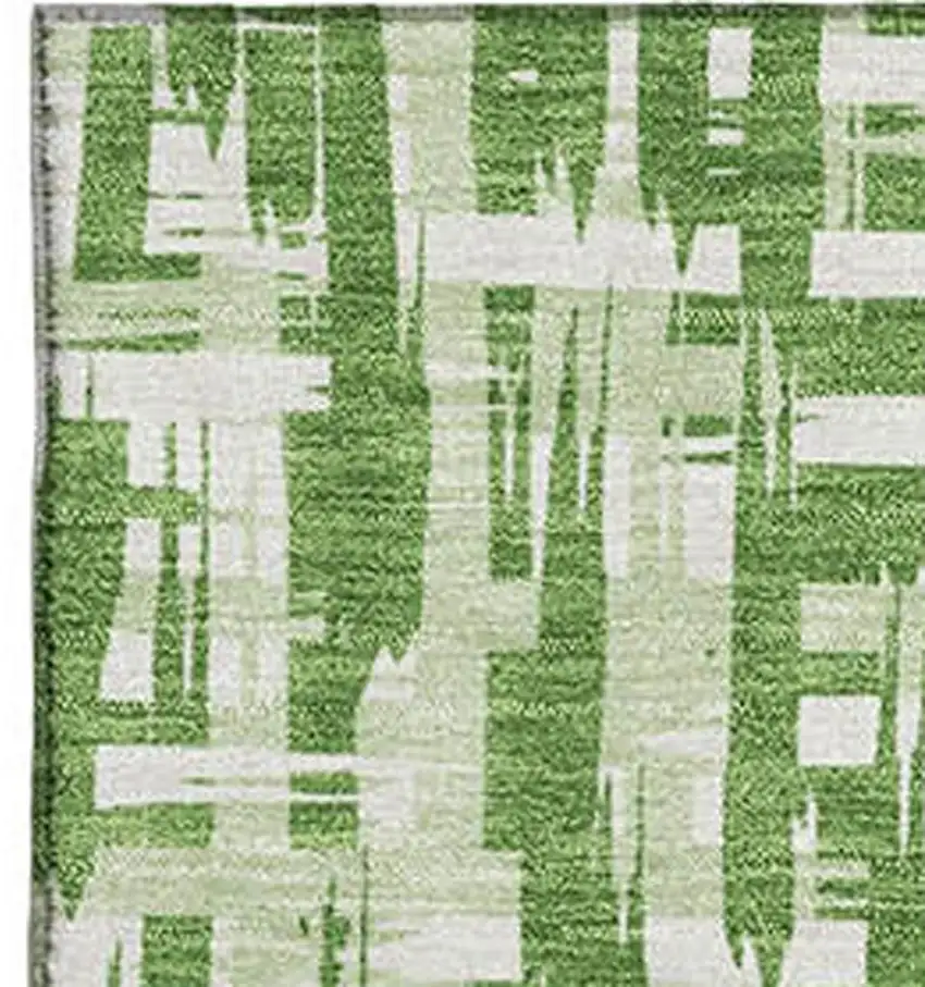 Green Artichoke Green And Ivory Abstract Geometric Washable Area Rug With UV Protection Photo 2