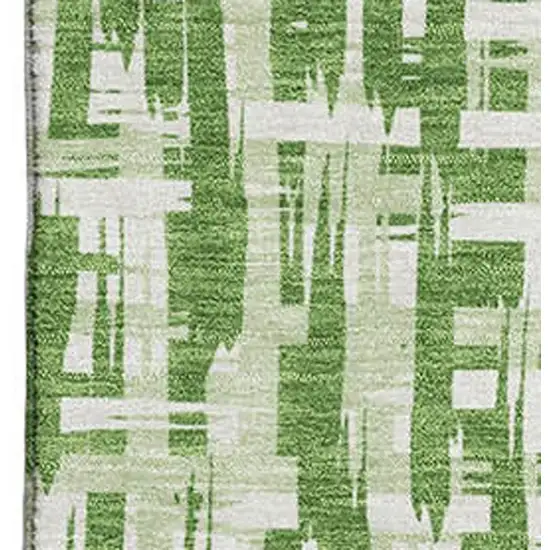 Green Artichoke Green And Ivory Abstract Geometric Washable Area Rug With UV Protection Photo 2