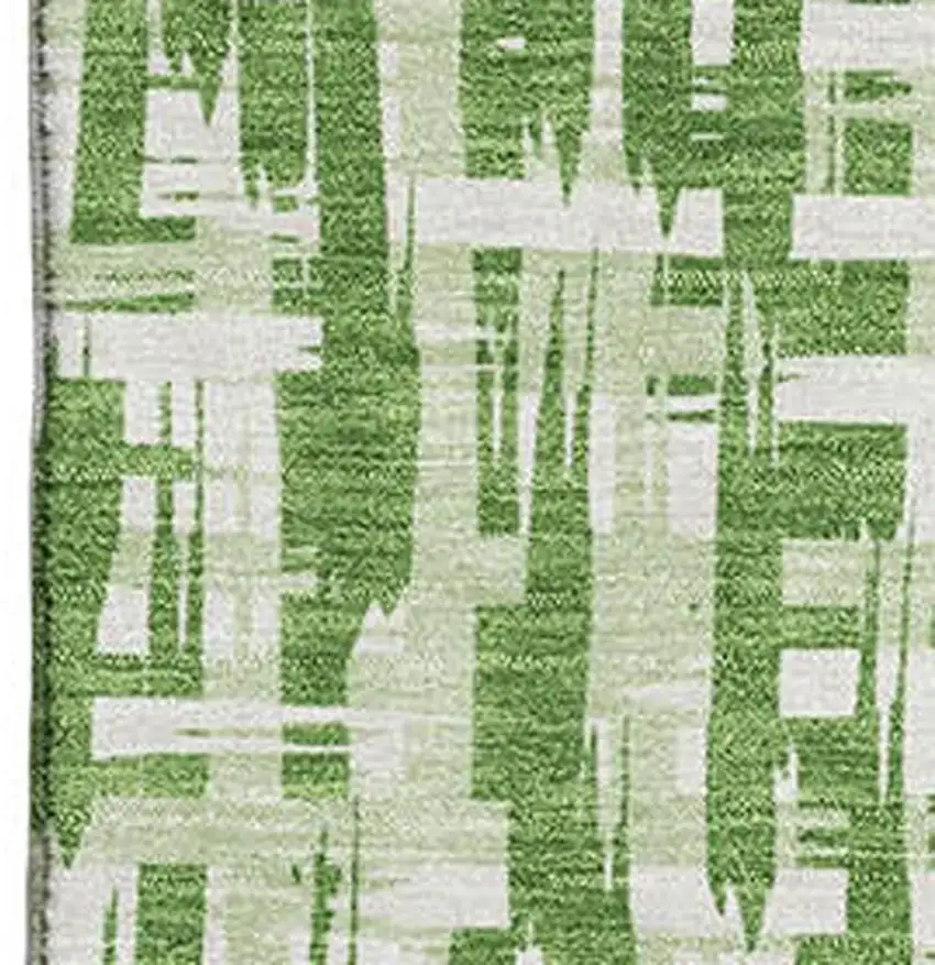 Green Artichoke Green And Ivory Abstract Geometric Washable Area Rug With UV Protection Photo 2
