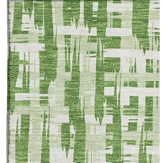 Green Artichoke Green And Ivory Abstract Geometric Washable Area Rug With UV Protection Photo 3