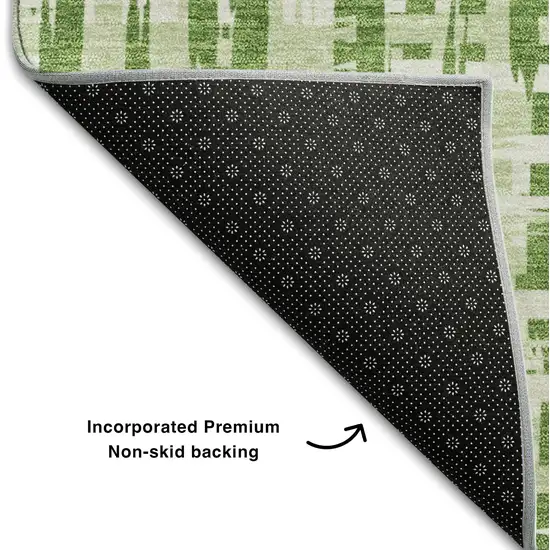 Green Artichoke Green And Ivory Abstract Geometric Washable Area Rug With UV Protection Photo 6