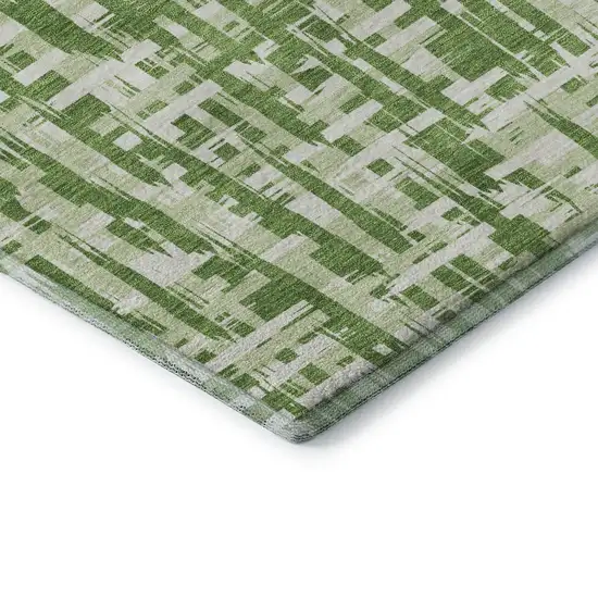 Green Artichoke Green And Ivory Abstract Geometric Washable Area Rug With UV Protection Photo 7