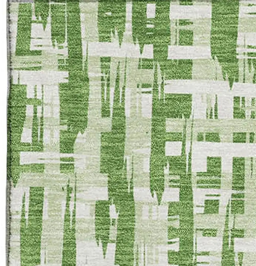 Green Artichoke Green And Ivory Abstract Geometric Washable Area Rug With UV Protection Photo 3