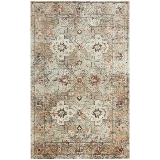 Green Beige And Apricot New Zealand Lambs Wool Oriental Hand Carved Handmade Area Rug Photo 2