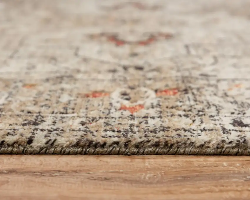 Green Beige And Apricot New Zealand Lambs Wool Oriental Hand Carved Handmade Area Rug Photo 5