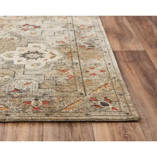 Green Beige And Apricot New Zealand Lambs Wool Oriental Hand Carved Handmade Area Rug Photo 3