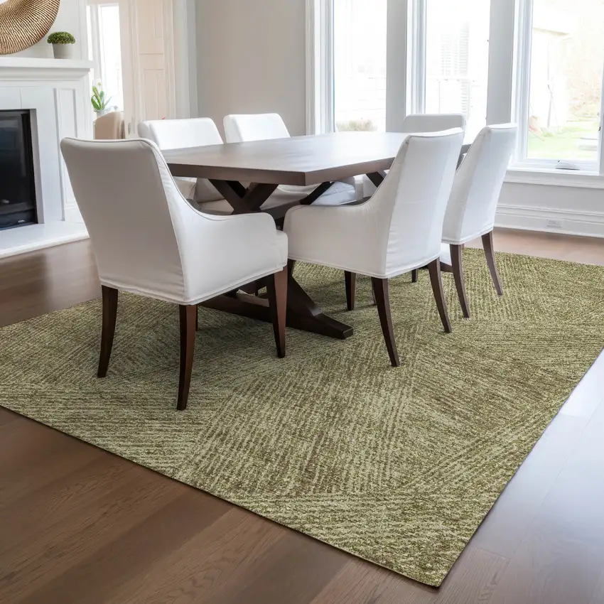 Green Beige And Brown Abstract Washable Indoor Outdoor Area Rug Photo 9