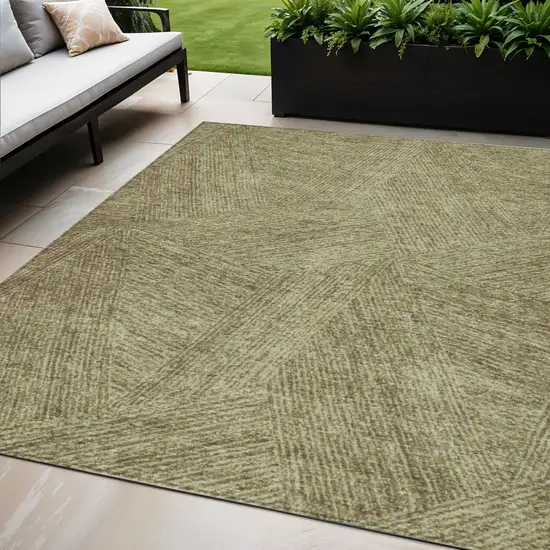Green Beige And Brown Abstract Washable Indoor Outdoor Area Rug Photo 1