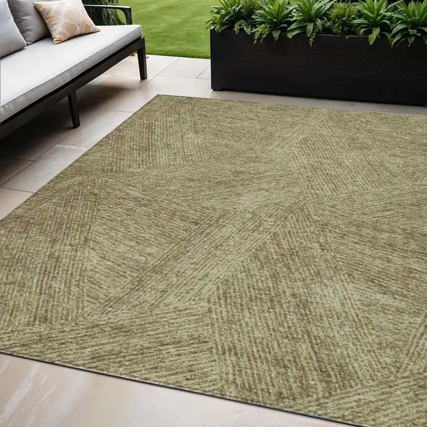 Green Beige And Brown Abstract Washable Indoor Outdoor Area Rug Photo 1