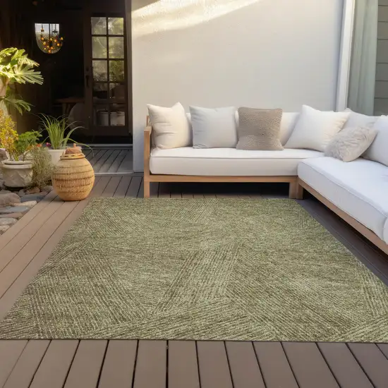 Green Beige And Brown Abstract Washable Indoor Outdoor Area Rug Photo 7