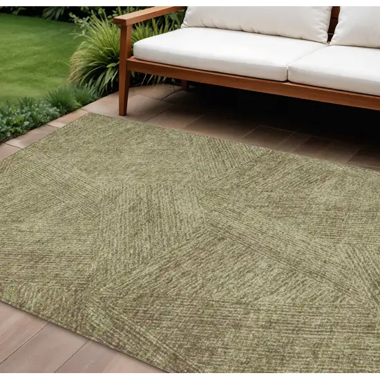 Green Beige And Brown Abstract Washable Indoor Outdoor Area Rug Photo 1