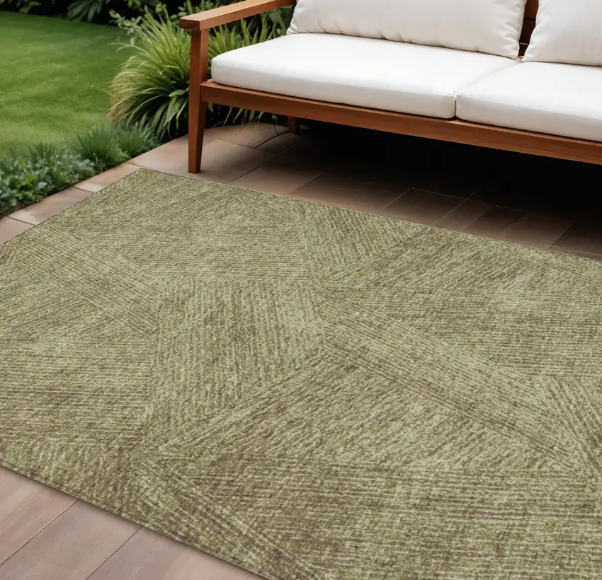 Green Beige And Brown Abstract Washable Indoor Outdoor Area Rug Photo 1