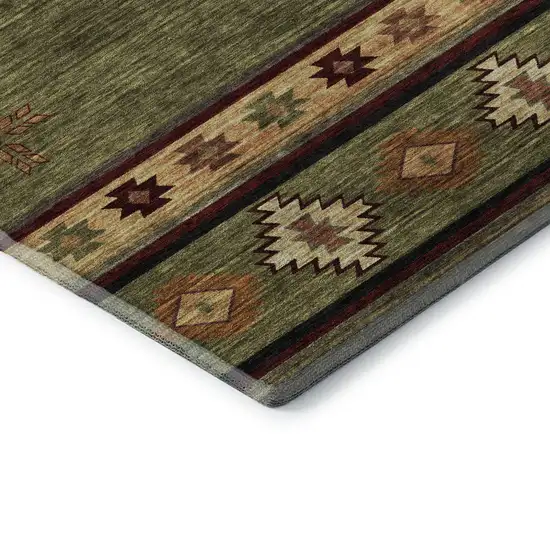 Green Beige And Brown Geometric Washable Area Rug With UV Protection Photo 8