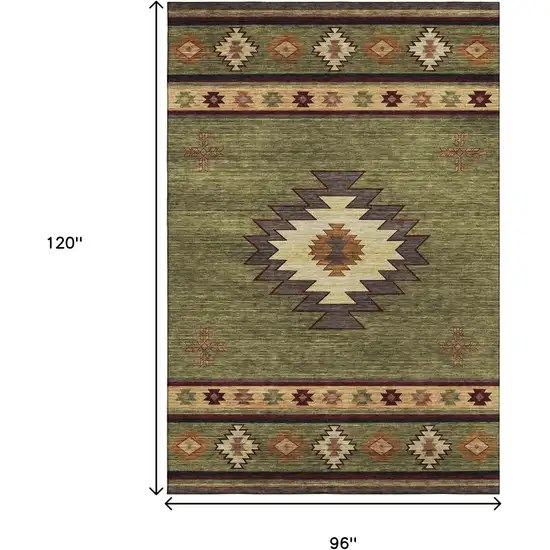 Green Beige And Brown Geometric Washable Area Rug With UV Protection Photo 3