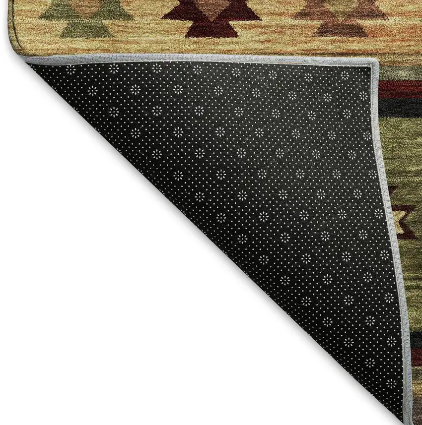 Green Beige And Brown Geometric Washable Area Rug With UV Protection Photo 8