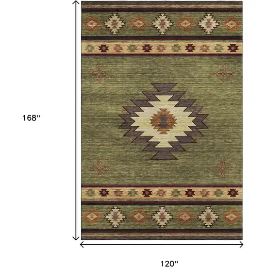 Green Beige And Brown Geometric Washable Area Rug With UV Protection Photo 3