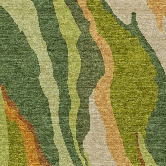 Green Beige And Copper Abstract Washable Indoor Outdoor Area Rug Photo 5