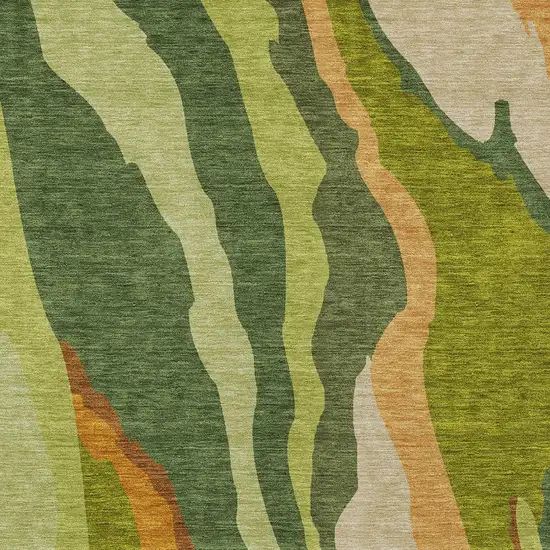 Green Beige And Copper Abstract Washable Indoor Outdoor Area Rug Photo 5