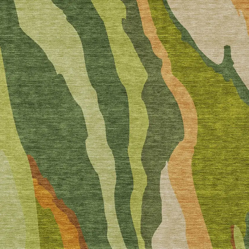 Green Beige And Copper Abstract Washable Indoor Outdoor Area Rug Photo 5
