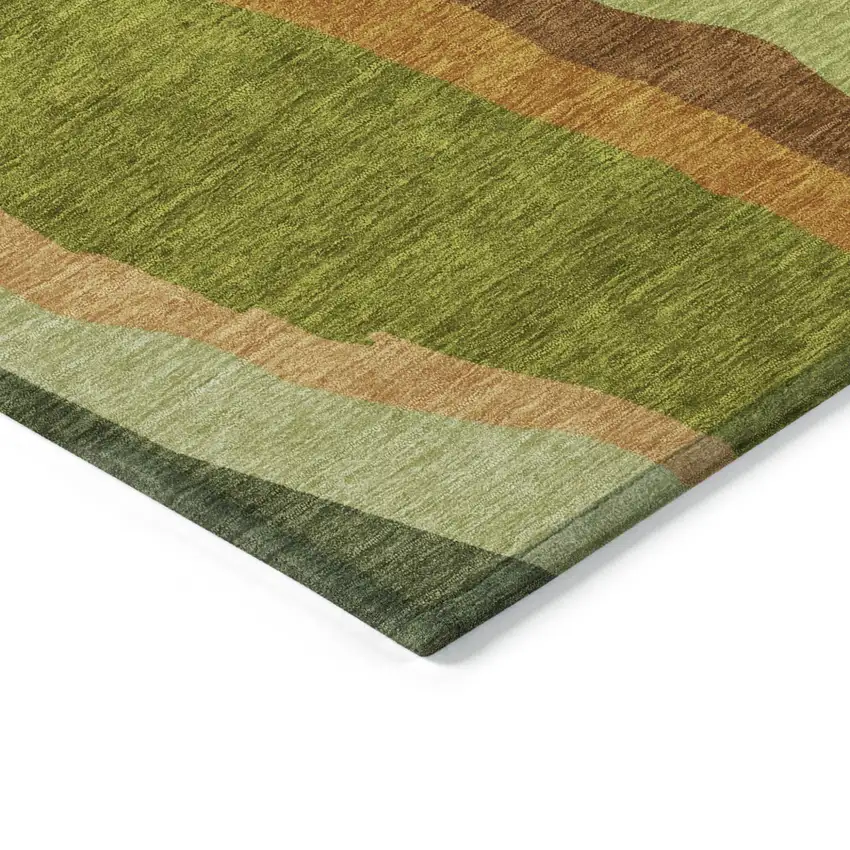 Green Beige And Copper Abstract Washable Indoor Outdoor Area Rug Photo 4