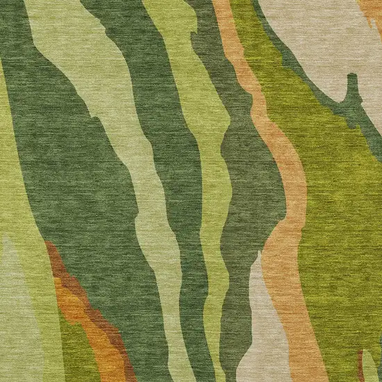 Green Beige And Copper Abstract Washable Indoor Outdoor Area Rug Photo 5