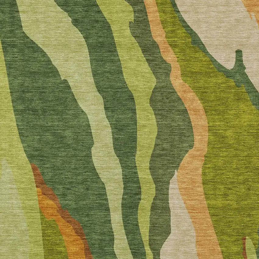 Green Beige And Copper Abstract Washable Indoor Outdoor Area Rug Photo 5