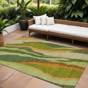 Photo of Green Beige And Copper Abstract Washable Indoor Outdoor Area Rug
