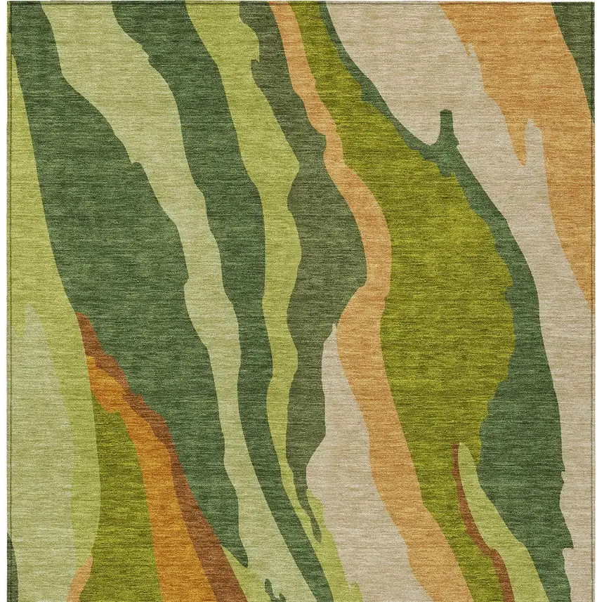 Green Beige And Copper Abstract Washable Indoor Outdoor Area Rug Photo 6