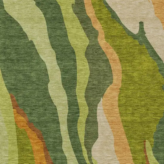 Green Beige And Copper Abstract Washable Indoor Outdoor Area Rug Photo 5